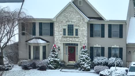 Weihnachtsbäume-Im-Amerikanischen-Zuhause-Mit-Schnee-Bedeckt