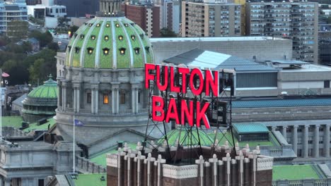 Iconic-Fulton-Bank-sign-in-front-of-Pennsylvania-state-capitol-building-in-downtown-Harrisburg,-PA