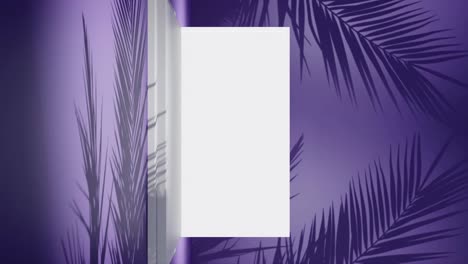 Concepto-De-Viaje-Nómada-Digital-De-Trabajo-Remoto-Con-Computadora-Portátil-Fondo-De-Playa-De-Palmeras-Tropicales-Representación-3d-Vertical-Púrpura