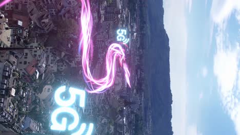 Rosafarbenes-Blitzsignal-Mit-5G-Netzwerkfluss-über-Dem-Zürcher-Wohngebiet