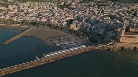 Flying-over-Sitges-town