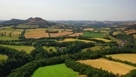 Aerial-of-Scottish-Countryside,-River-Tweed-and-Leaderfoot-Bridge-Near-Melrose,-Scottish-Borders,-Scotland,-United-Kingdom