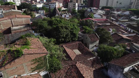 Residential-roofs-in-the-city-of-Cali,-Colombia-in-South-America_top-shot