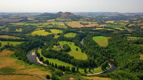 Aerial-of-Scottish-Borders,-Scott's-View-Over-The-River-Tweed,-Scotland