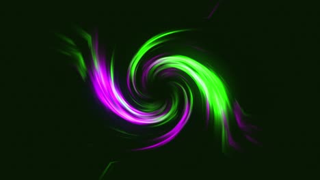 Abstrakter-Neon-Leuchttrichter-Mit-Bunten,-Sich-Drehenden-Strahlen,-Kurvigen,-Hellen-Linien-Auf-Schwarzem-Hintergrund,-Tornado-Energie,-Raumtunnel,-Wirbelform,-Visueller-Effekt,-4k,-Rosa,-Grün