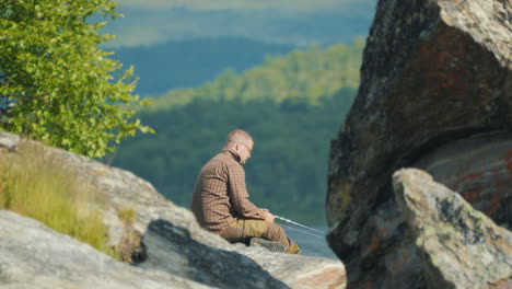 American-Man-fishing-alone,-solitude-and-self-reflection-concept