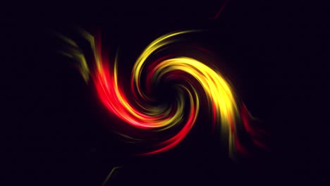 Abstract-Neon-glow-funnel-with-colorful-twisting-rays-curvy-bright-lines-on-a-black-background-tornado-energy-space-tunnel-vortex-shape-visual-effect-4K-yellow-red