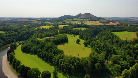 Aerial-View-Of-The-River-Tweed-in-the-Scottish-Borders-Near-Melrose,-Scotland