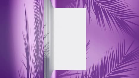 vertical-of-3d-rendering-animation-of-remote-working-digital-nomad-travel-concept-with-laptop-and-tropical-palm-beach-background-purple