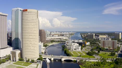 Aerial-view-of-downtown-Tampa,-Florida-riverwalk