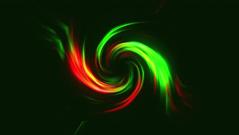 Abstract-Neon-glow-funnel-with-colourful-twisting-rays-curvy-bright-lines-on-a-black-background-tornado-energy-space-tunnel-vortex-shape-visual-effect-4K-red-green