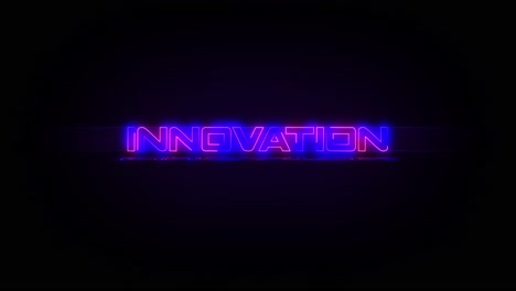 Flashing-INNOVATION-electric-blue-and-pink-neon-Sign-flashing-on-and-off-with-flicker,-reflection,-and-anamorphic-lights-in-4k