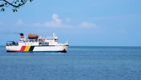 Popular-Berlin-Nakroma-passenger-ferry-boat-full-with-visitors-traveling-between-Dili-and-Atauro-Island-in-Timor-Leste,-Southeast-Asia