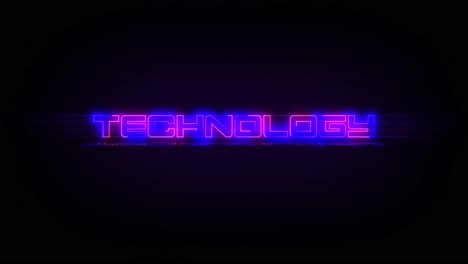 Flashing-TECHNOLOGY-electric-blue-and-pink-neon-Sign-flashing-on-and-off-with-flicker,-reflection,-and-anamorphic-lights-in-4k