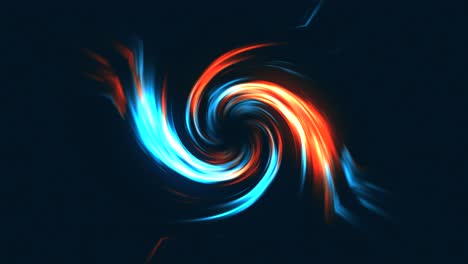Abstract-Neon-glow-funnel-with-colorful-twisting-rays-curvy-bright-lines-on-a-black-background-tornado-energy-space-tunnel-vortex-shape-visual-effect-4K-teal-orange