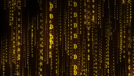 Bitcoin-Symbol-Hintergrund-Im-Matrix-Stil,-Fallende-Krypto-Symbole