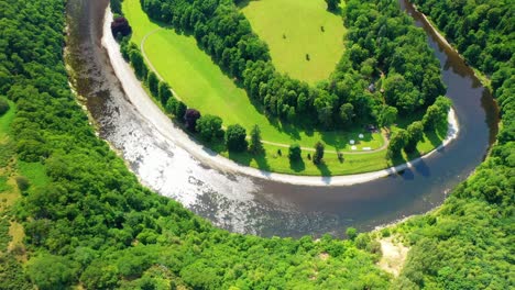 Aerial-Footage-of-The-River-Tweed,-Scotland