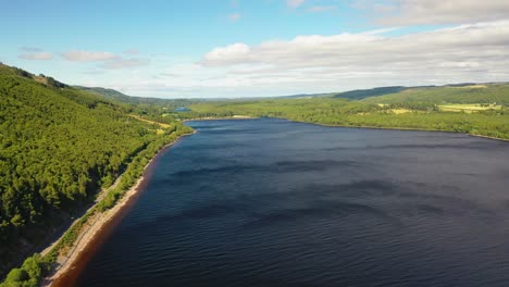 Aerial-View-Over-Loch-Ness-on-Windy-Summer-Day,-Scotland