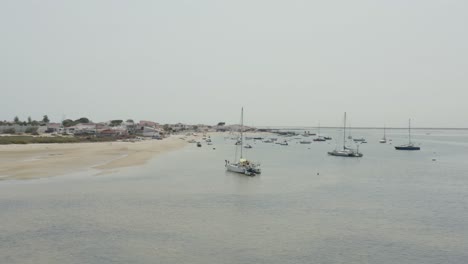 Sailboats-On-The-Coast-Of-Armona-Island-In-Algarve,-Portugal