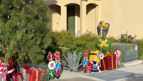 Christmas-decorations-in-a-suburban-America-in-daytime---walking-by-point-of-view