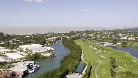 Aerial-view-of-Boca-Grande-Island-Gasparilla-Golf-Course-and-waterway
