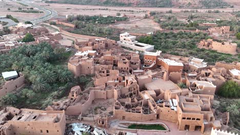 Aerial-flying-over-Ushaiger-Heritage-Village,-Saudi-Arabia