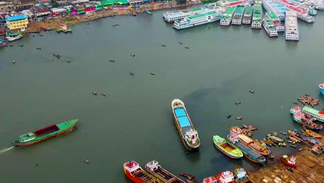 Aerial-view:-Shipyard-in-Sadarghat,-Dhaka,-Bangladesh