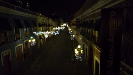 Aerial-footage-of-the-Christmas-light-decorations-in-the-streets-of-Puebla-City