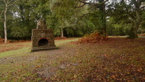extra-wide-shot-of-the-Portuguese-fireplace-World-War-One-War-Memorial-at-Lyndhurst,-New-Forest