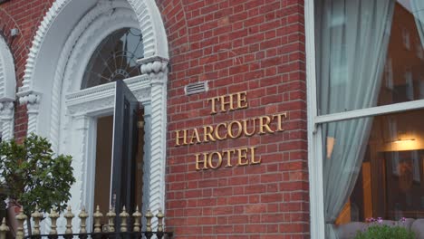 Facade-and-access-of-The-Harcourt-Hotel-in-Dublin,-Ireland