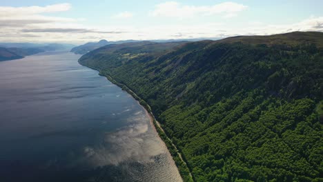 Aerial-of-Loch-Ness,-Scottish-Highlands,-Scotland