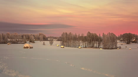Time-lapse-moving-clouds-in-winter-wonderland-rural-landscape-outside-Riga,-Latvia