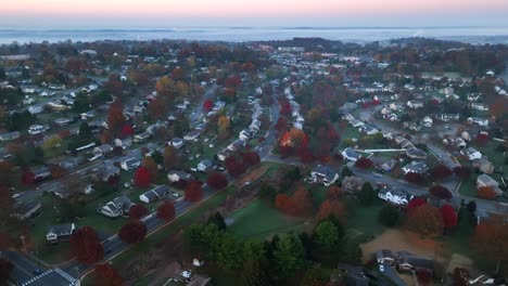 American-suburb-at-dawn-with-autumnal-trees
