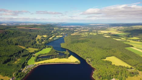 Aerial-Shot-Over-Loch-Ness,-Flying-Towards-Inverness,-Scotland