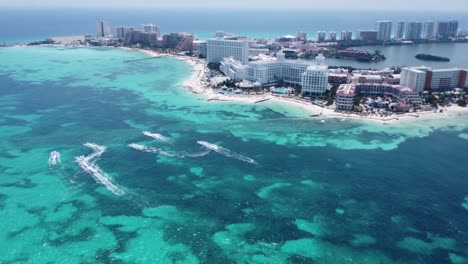 Majestic-Aerial-view-of-Cancun-resort-zone,-Mexico-gulf