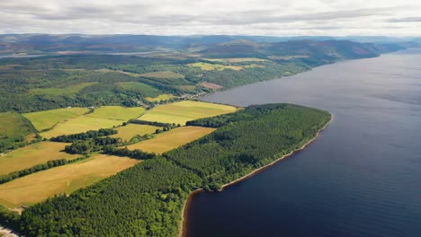 Scottish-Landscape,-Aerial-Over-Loch-Ness,-Scottish-Highlands