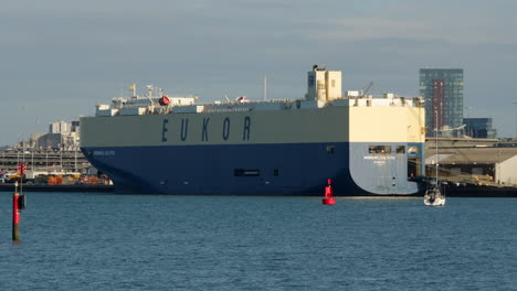 wide-shot-of-a-car-transporter-ship-being-loaded-at-Southampton-docks-at-the-Solent-Southampton