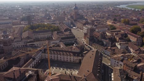 Aerial-of-historical-town-of-Mantua-Mantova-in-Italy,-Castello-di-San-Giorgio