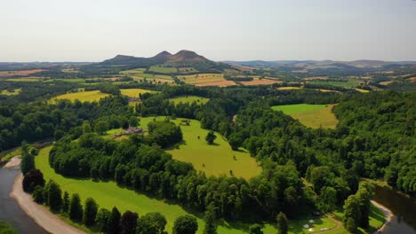 Aerial-View-Over-Scott's-View-of-the-River-Tweed,-Scottish-Borders,-Scotland