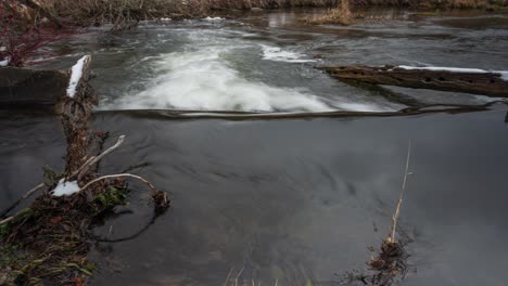 Water-Flowing-Over-Waterfall-At-The-Credit-River-In-Caledon,-Time-Lapse