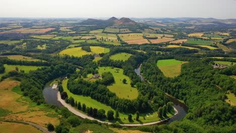 Aerial-of-Scott's-View-Overlooking-The-River-Tweed-Valley-in-Scottish-Borders,-Scotland