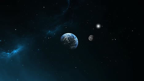 Planet-Erde-Und-Mond-In-Der-Dunkelheit-Des-Universums
