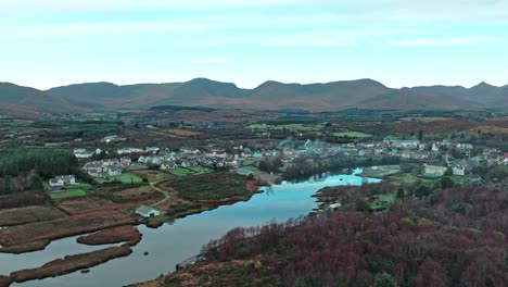 Drone-rising-landscape-Sneem-tourist-village-on-the-ring-of-Kerry-Ireland-autumn-on-the-wild-Atlantic-way