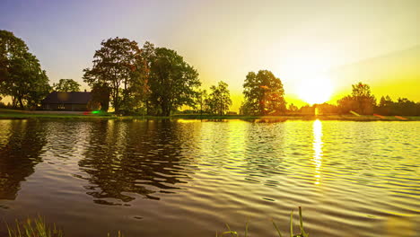 Sunrise-time-lapse-with-the-golden-light-reflecting-off-the-surface-of-a-pond