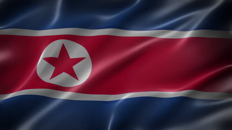 Nordkorea-CG-Flagge,-Perspektivische-Ansicht,-Realistisch-Mit-Filmischem-Erscheinungsbild-Und-Seidiger-Textur,-Elegant,-Im-Wind-Flatternd,-Loop-fähig