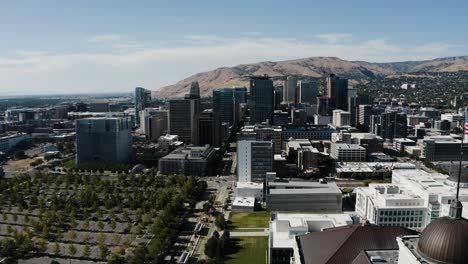 Wide-drone-shot-of-the-Salt-Lake-City-downtown-business-sector