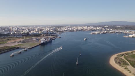 Portimão-Marina-Harbor-View,-Algarve,-Portugal.-Aerial