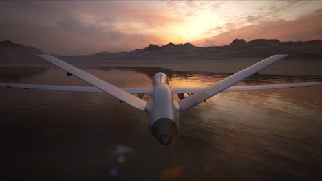 Military-predator-drone-flying-at-night.-This-intelligent-unmanned-vehicle-armed-with-the-missiles-is-used-to-remote-aerial-attack-on-desired-targets.-The-plane-can-control-and-defense-the-terrain.