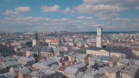 Aerial-City-Lviv,-Ukraine.-European-City.-Popular-areas-of-the-city.-Rooftops