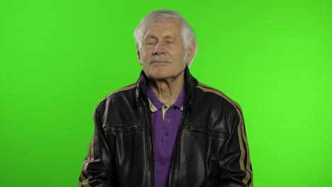 Elderly-caucasian-grandfather-rocker-and-biker-man-on-chroma-key-background